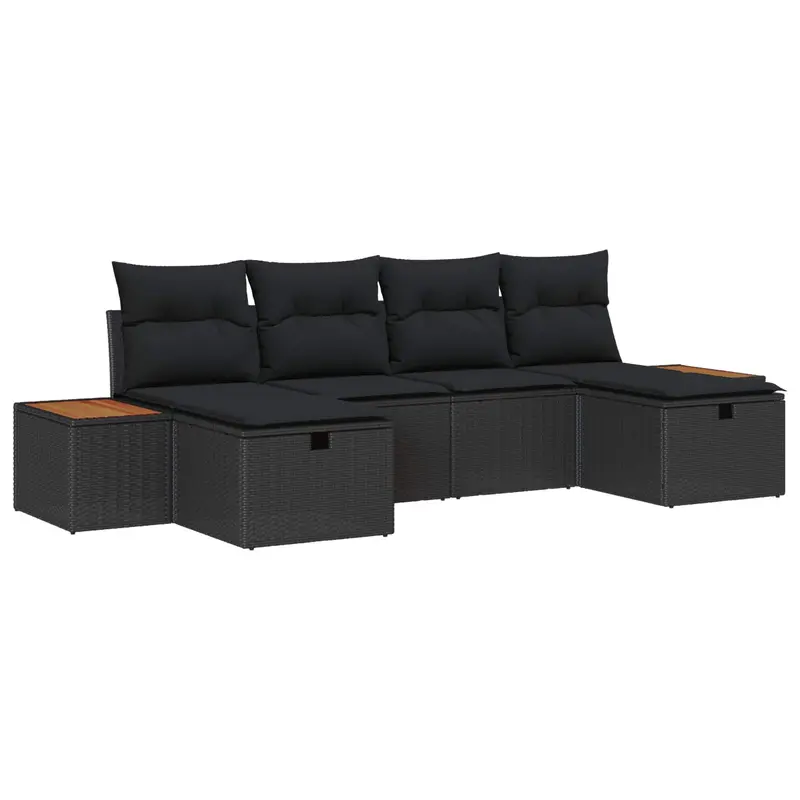 Conjunto de sofá de jardín 6 pcs Negro ratán sintético