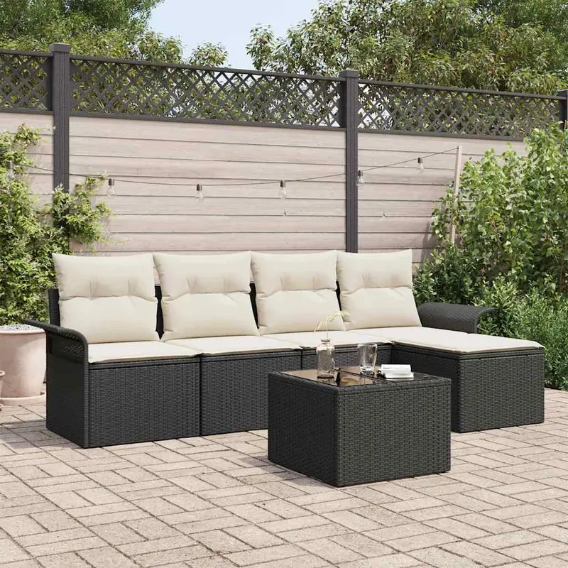 Conjunto de sofá de jardín 6 pcs Negro ratán sintético
