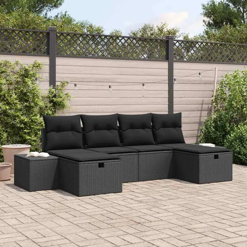 Conjunto de sofá de jardín 6 pcs Negro ratán sintético