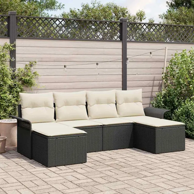 Conjunto de sofá de jardín 6 pcs Negro ratán sintético
