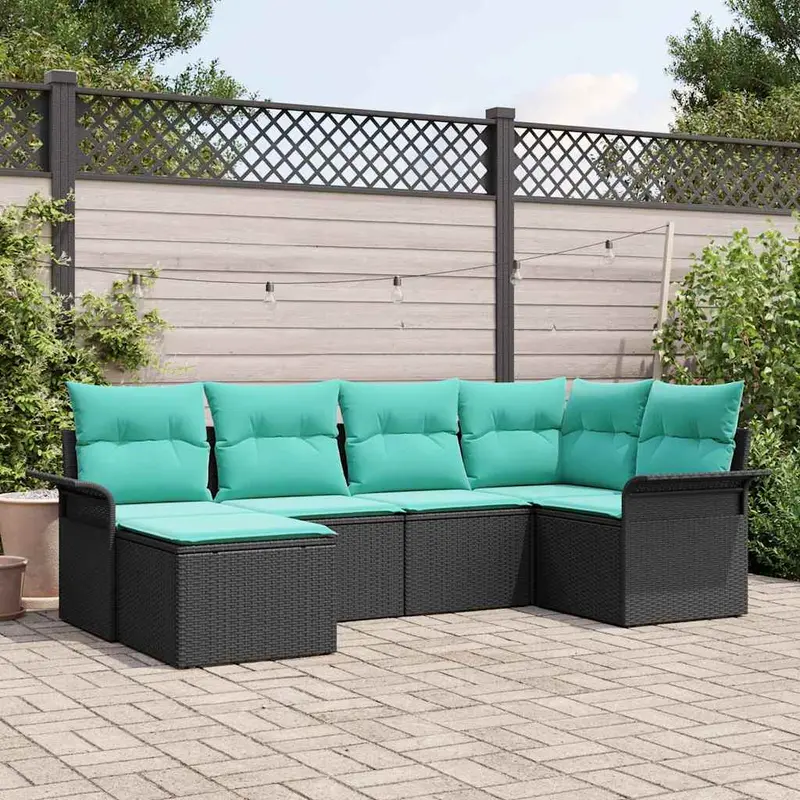 Conjunto de sofá de jardín 6 pcs Negro ratán sintético