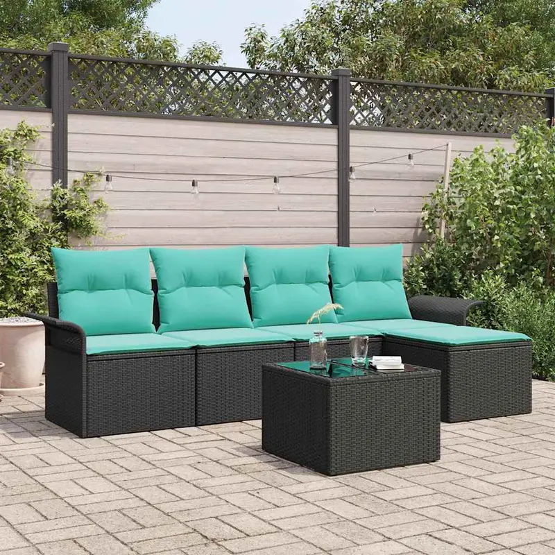 Conjunto de sofá de jardín 6 pcs Negro ratán sintético