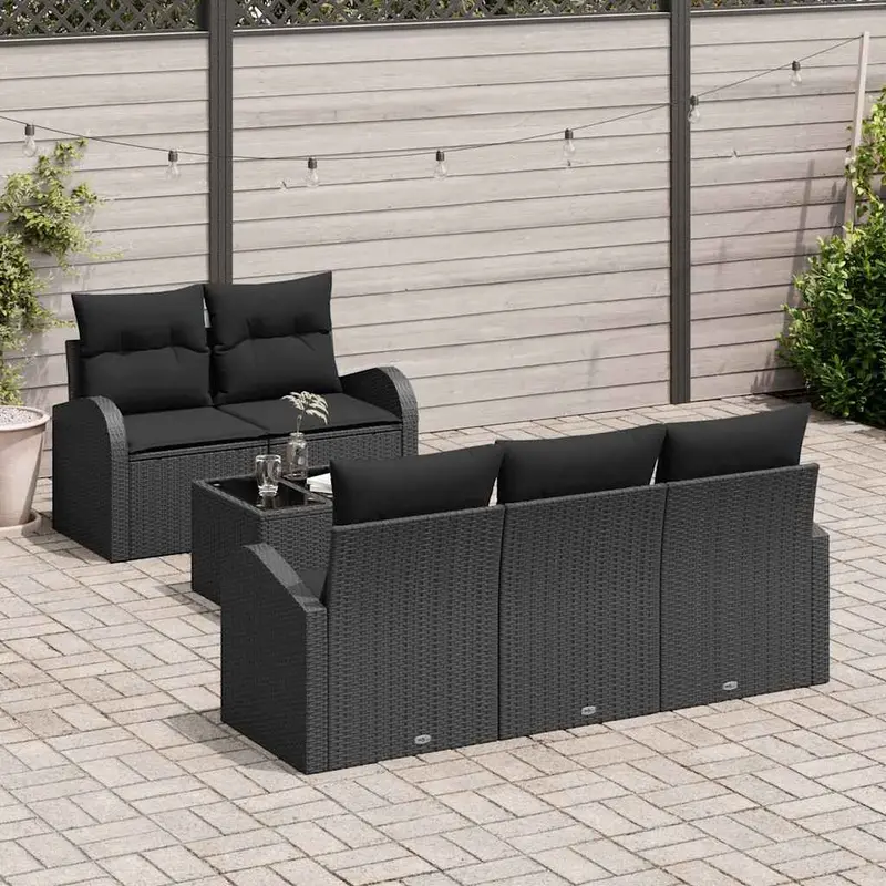 Conjunto de sofá de jardín 6 pcs Negro ratán sintético