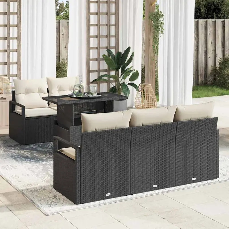 Conjunto de sofá de jardín 6 pcs Negro ratán sintético