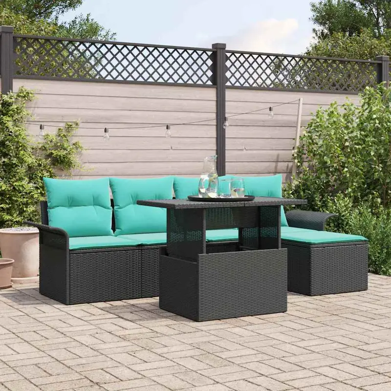 Conjunto de sofá de jardín 6 pcs Negro ratán sintético
