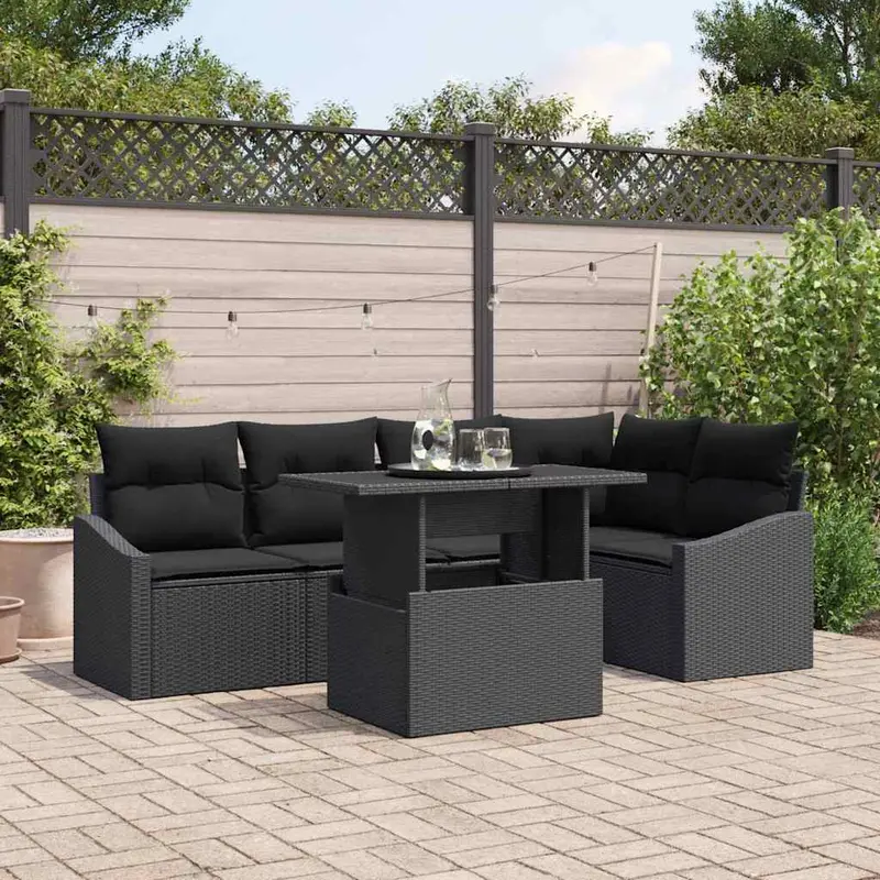 Conjunto de sofá de jardín 6 pcs Negro ratán sintético