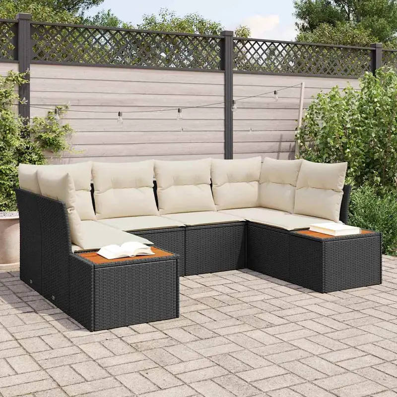 Conjunto de sofá de jardín 6 pcs Negro ratán sintético
