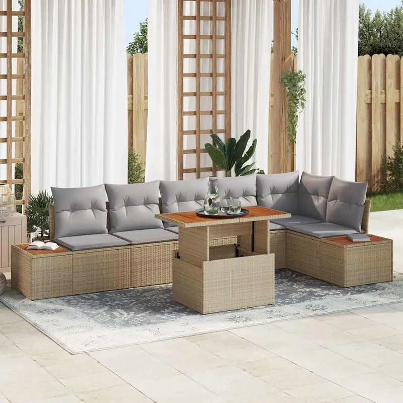Conjunto de sofá de jardín 7 pcs Beige Poliratán