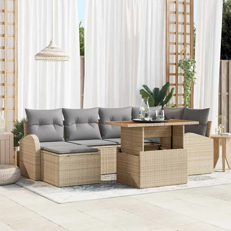 Conjunto de sofá de jardín 7 pcs Beige Poliratán