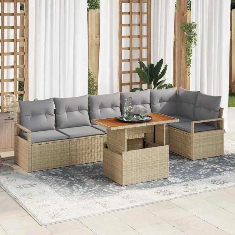 Conjunto de sofá de jardín 7 pcs Beige Poliratán