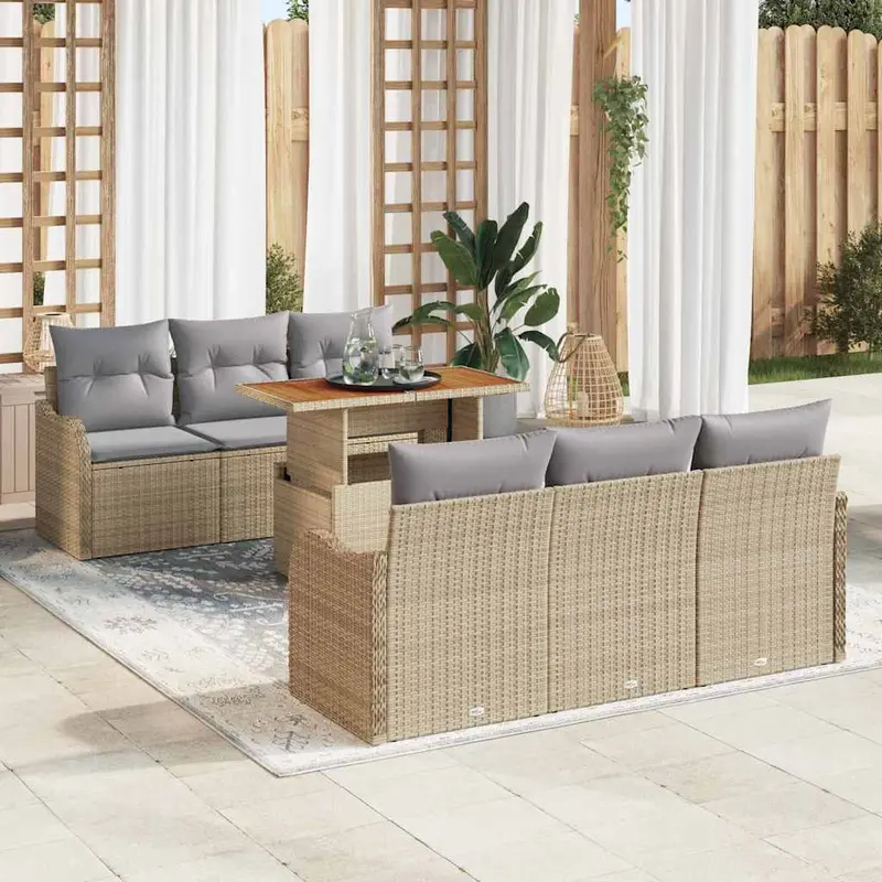 Conjunto de sofá de jardín 7 pcs Beige Poliratán