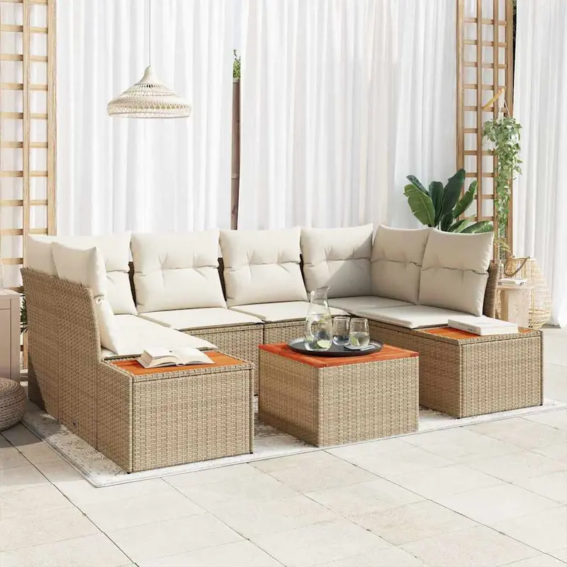 Conjunto de sofá de jardín 7 pcs Beige Poliratán