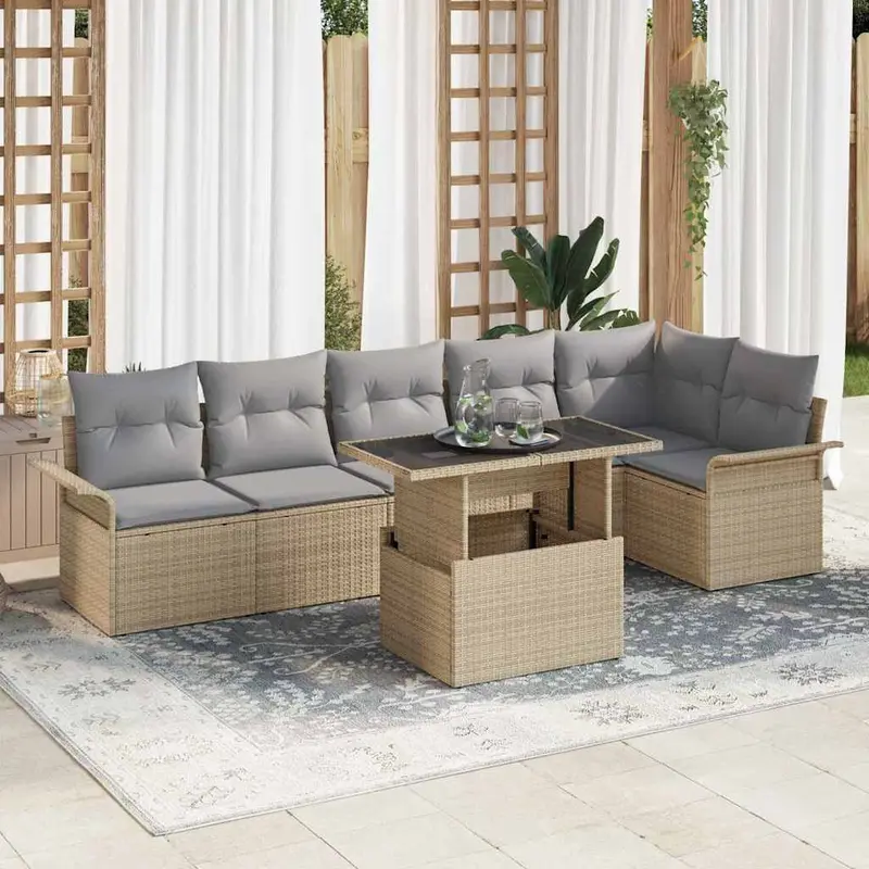 Conjunto de sofá de jardín 7 pcs Beige ratán sintético