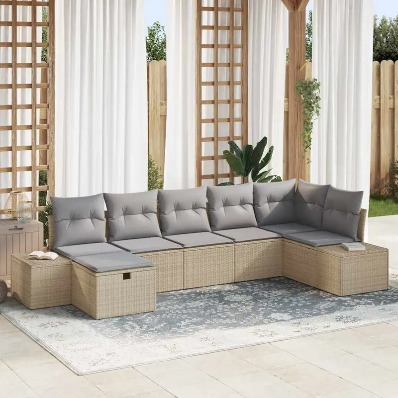 Conjunto de sofá de jardín 7 pcs Beige ratán sintético