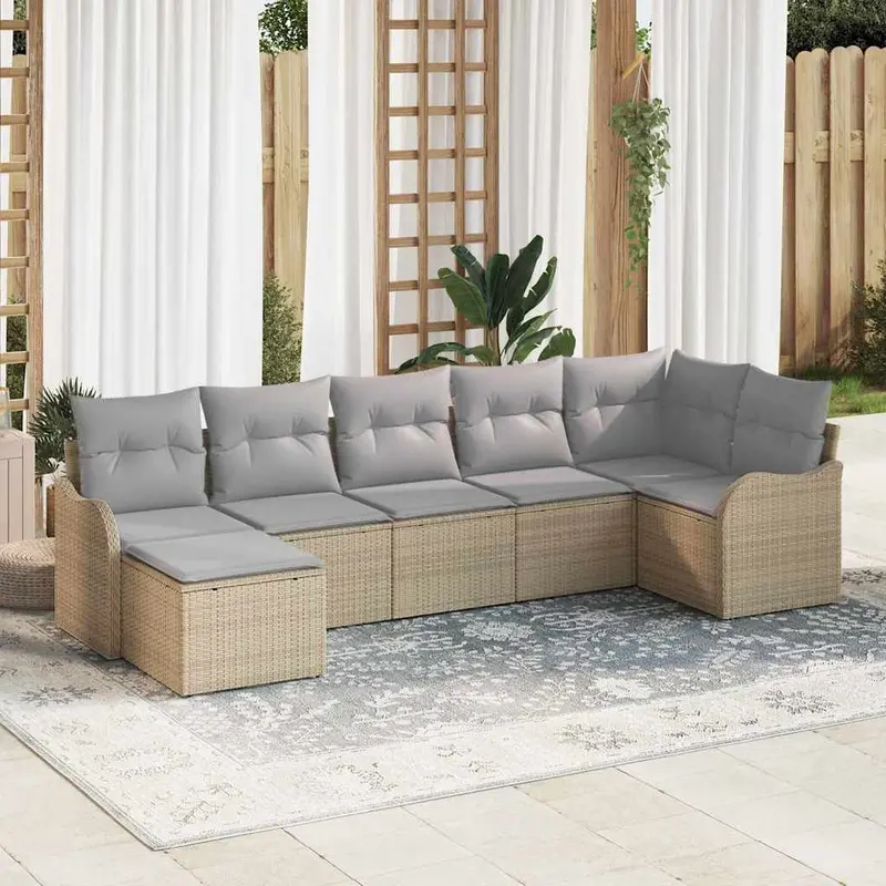 Conjunto de sofá de jardín 7 pcs Beige ratán sintético