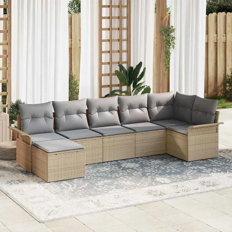 Conjunto de sofá de jardín 7 pcs Beige ratán sintético