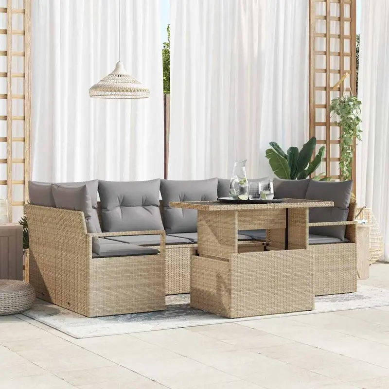 Conjunto de sofá de jardín 7 pcs Beige ratán sintético