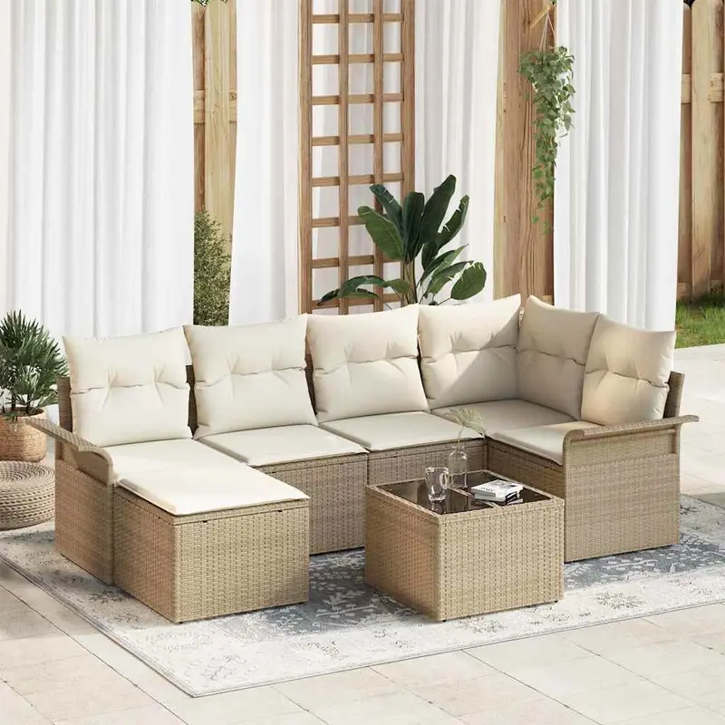 Conjunto de sofá de jardín 7 pcs Beige ratán sintético
