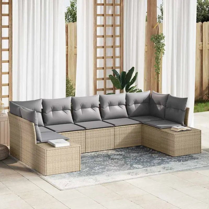Conjunto de sofá de jardín 7 pcs Beige ratán sintético