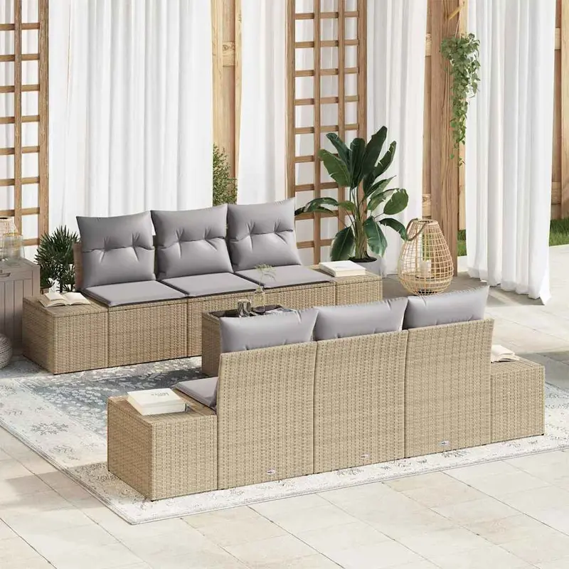Conjunto de sofá de jardín 7 pcs Beige ratán sintético