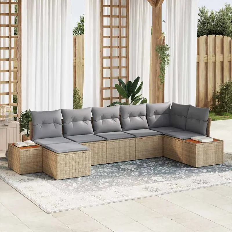 Conjunto de sofá de jardín 7 pcs Beige ratán sintético