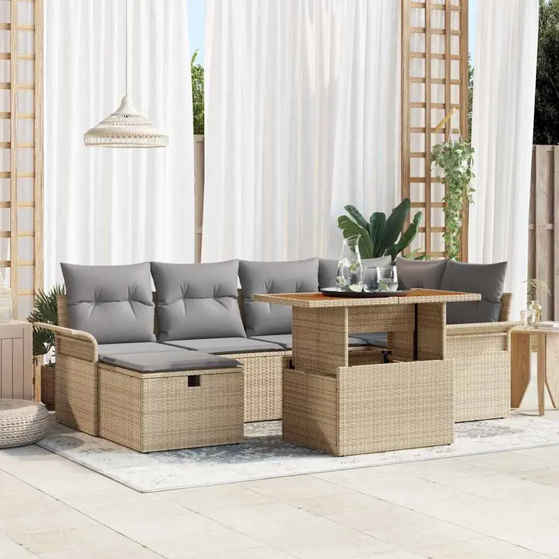 Conjunto de sofá de jardín 7 pcs Beige ratán sintético