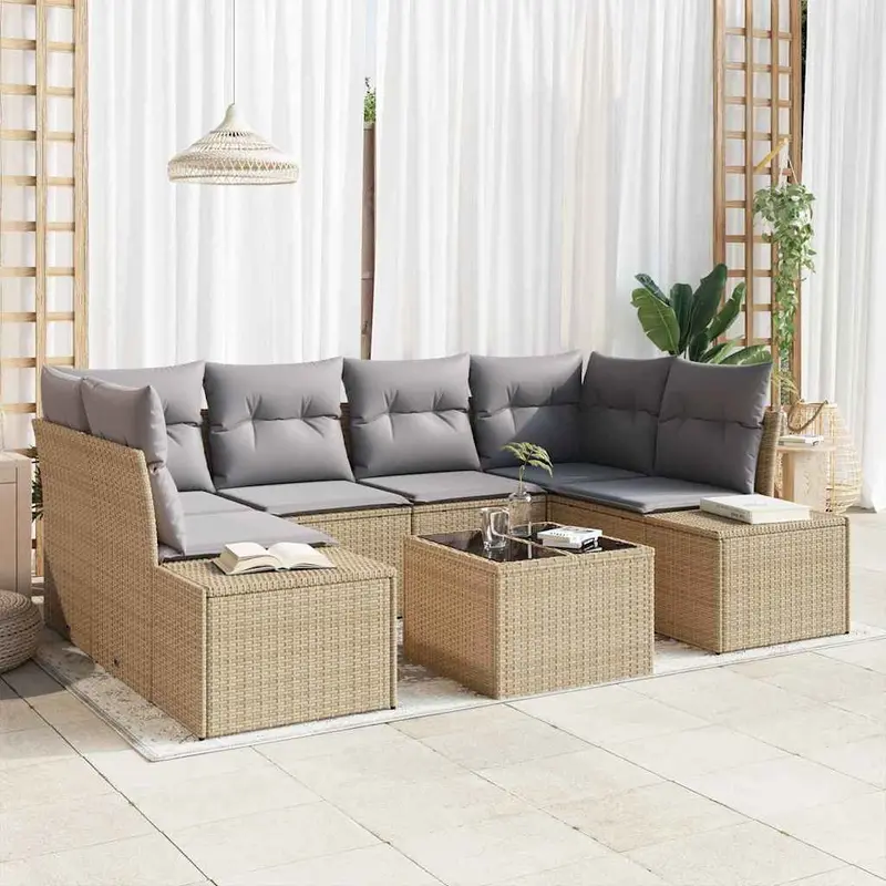 Conjunto de sofá de jardín 7 pcs Beige ratán sintético