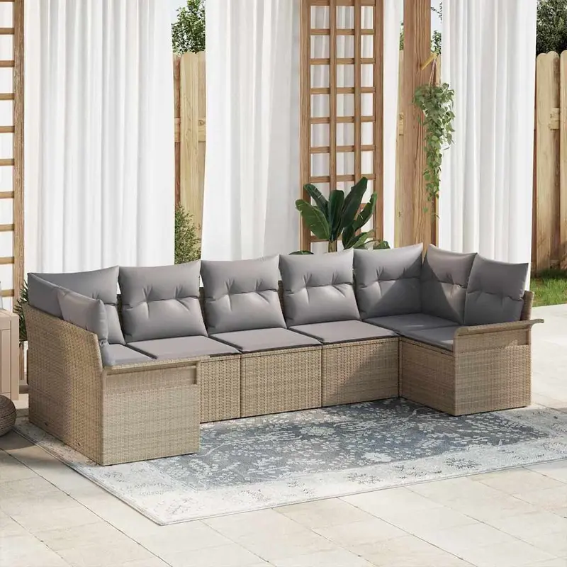 Conjunto de sofá de jardín 7 pcs Beige ratán sintético
