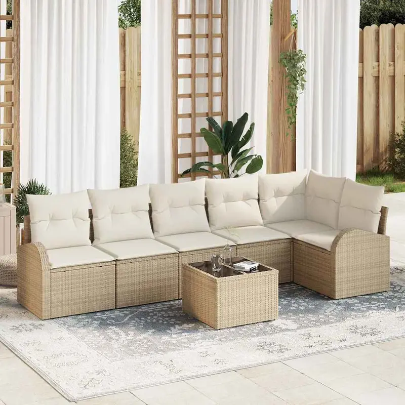 Conjunto de sofá de jardín 7 pcs Beige ratán sintético