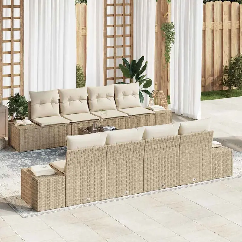 Conjunto de sofá de jardín 7 pcs Beige y Crema ratán sintético