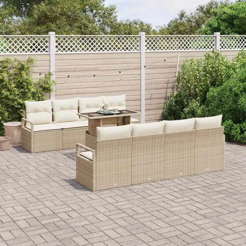 Conjunto de sofá de jardín 7 pcs Beige y Crema ratán sintético