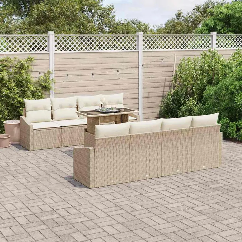 Conjunto de sofá de jardín 7 pcs Beige y Crema ratán sintético