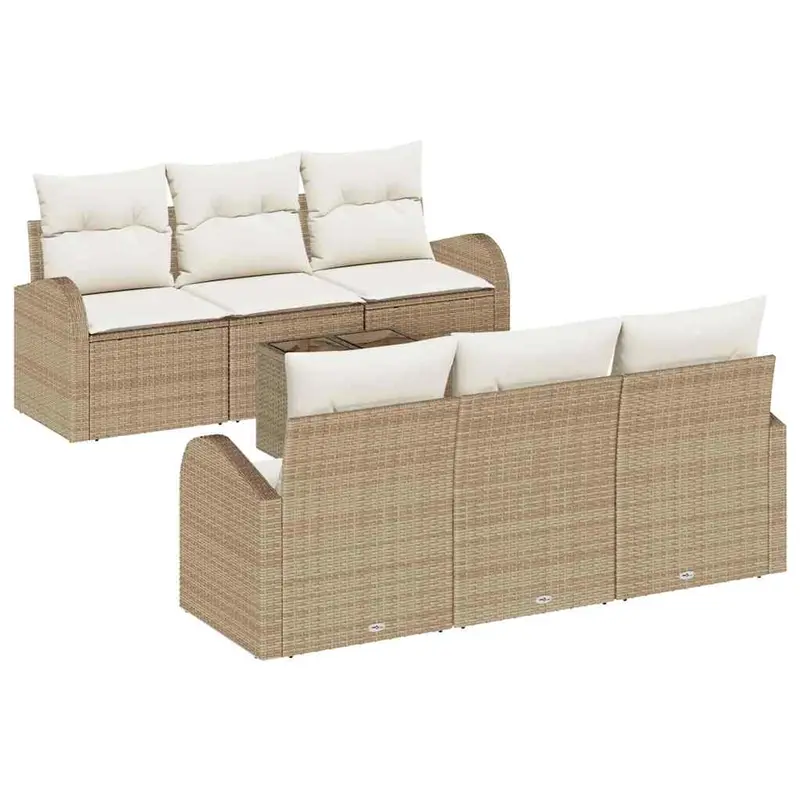 Conjunto de sofá de jardín 7 pcs Beige y Crema ratán sintético