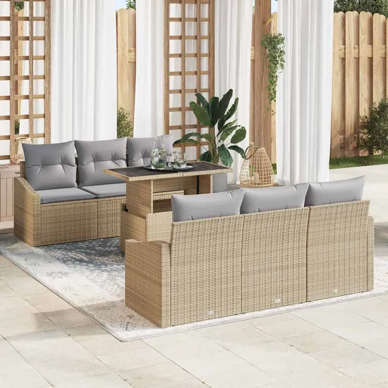 Conjunto de sofá de jardín 7 pcs Beige y Gris Claro