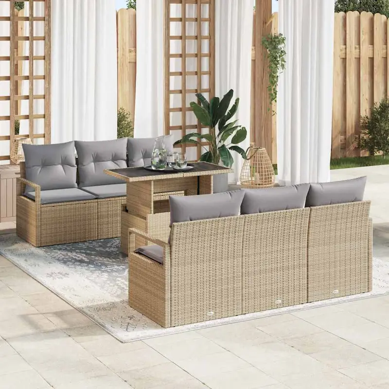 Conjunto de sofá de jardín 7 pcs Beige y Gris Claro