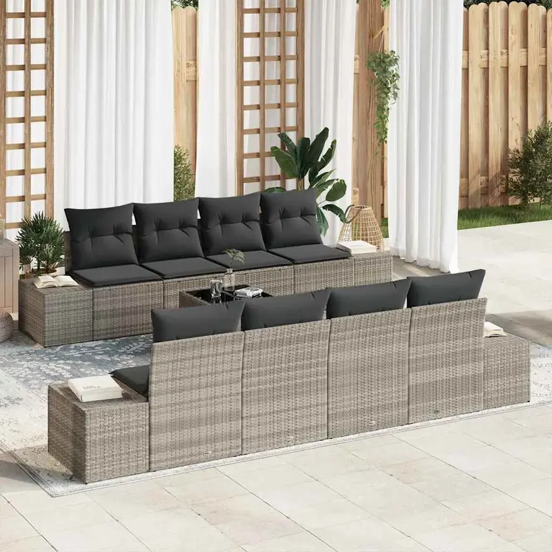 Conjunto de sofá de jardín 7 pcs Gris Claro ratán sintético