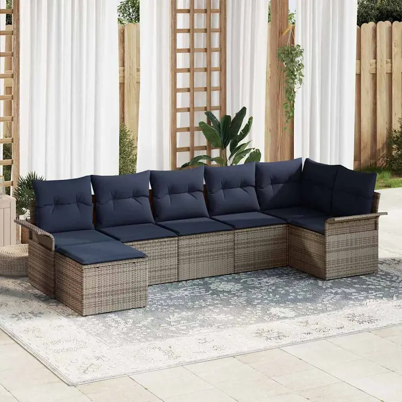 Conjunto de sofá de jardín 7 pcs Gris Claro ratán sintético