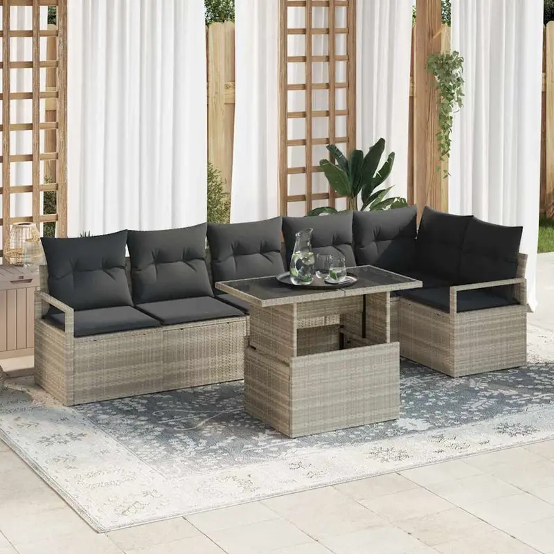 Conjunto de sofá de jardín 7 pcs Gris Claro ratán sintético