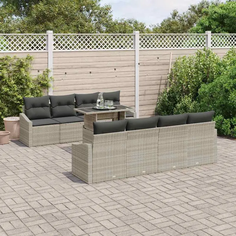 Conjunto de sofá de jardín 7 pcs Gris Claro ratán sintético