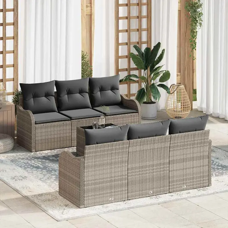Conjunto de sofá de jardín 7 pcs Gris Claro y Gris Oscuro