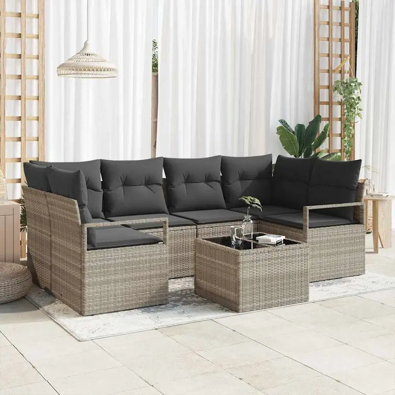 Conjunto de sofá de jardín 7 pcs Gris Claro y Gris Oscuro