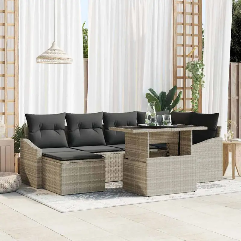 Conjunto de sofá de jardín 7 pcs Gris Claro y Gris Oscuro