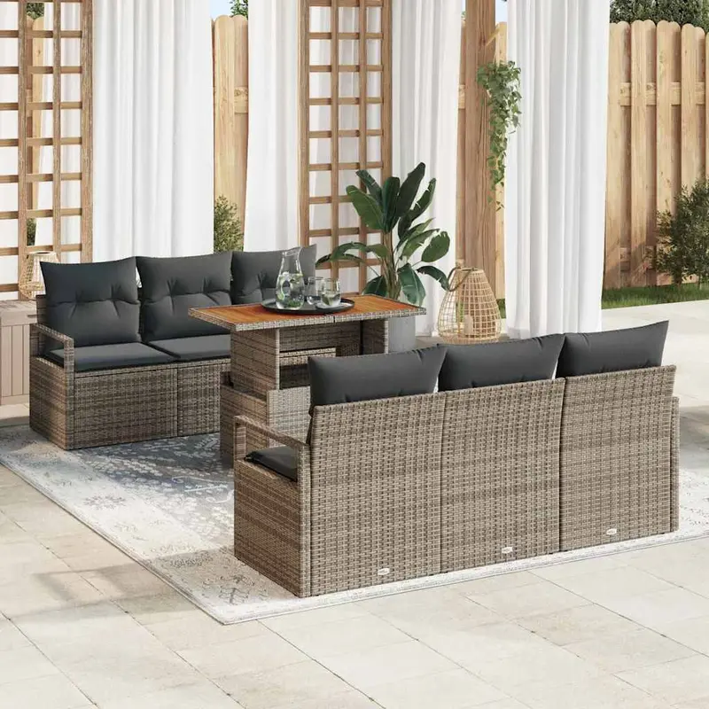 Conjunto de sofá de jardín 7 pcs Gris Poliratán