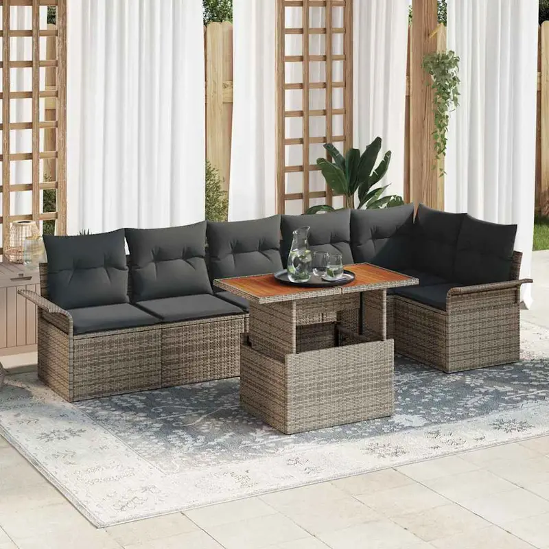 Conjunto de sofá de jardín 7 pcs Gris Poliratán