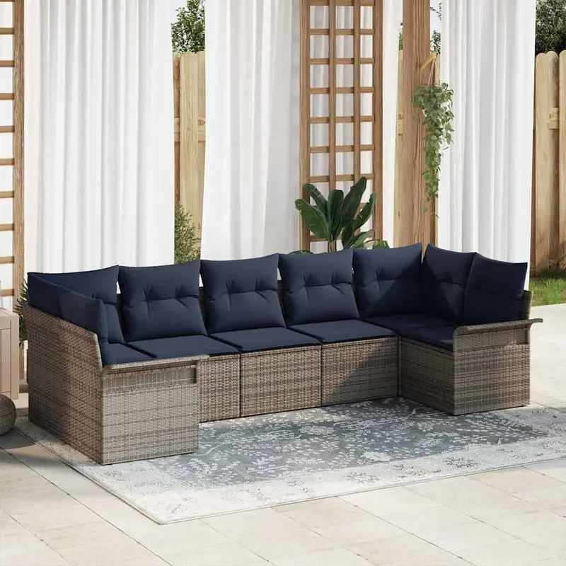 Conjunto de sofá de jardín 7 pcs Gris Poliratán