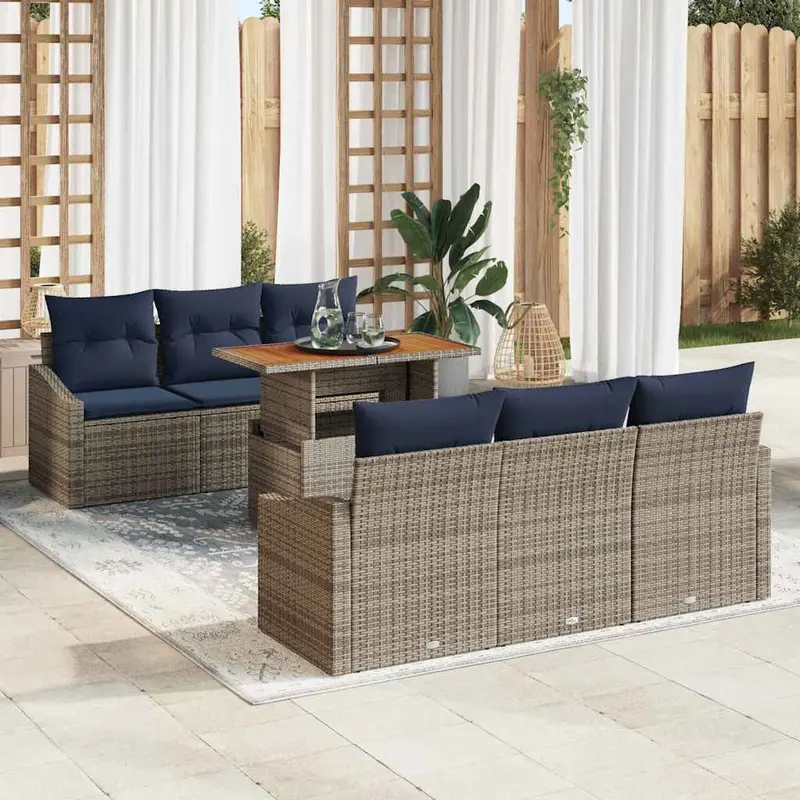 Conjunto de sofá de jardín 7 pcs Gris Poliratán