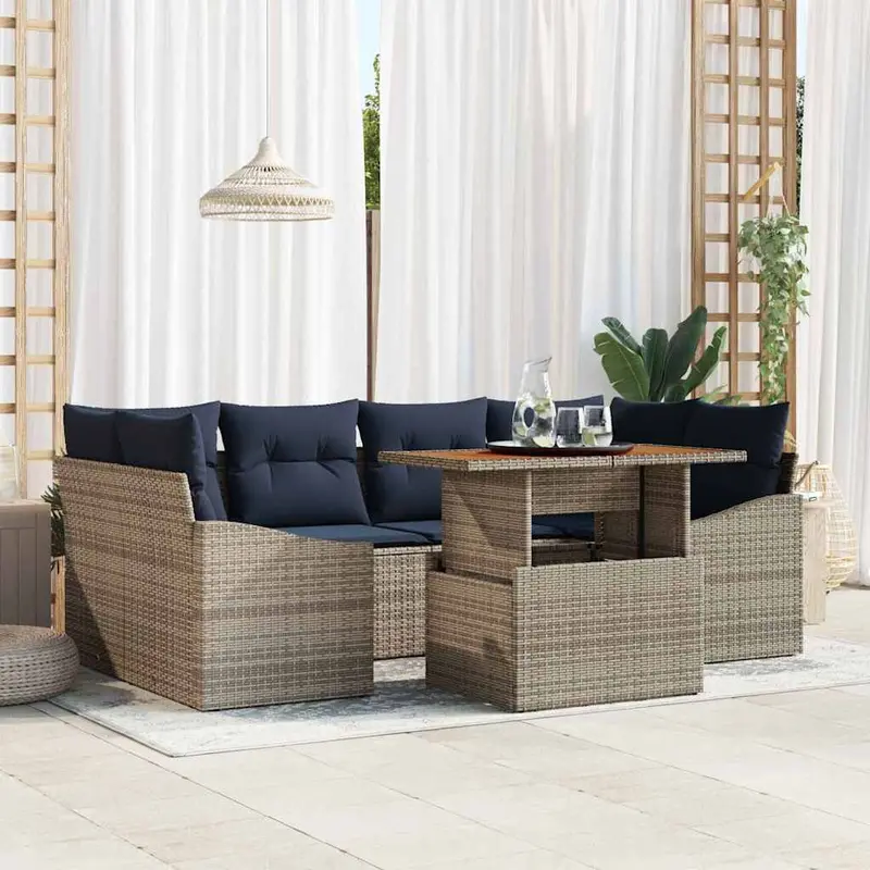 Conjunto de sofá de jardín 7 pcs Gris Poliratán