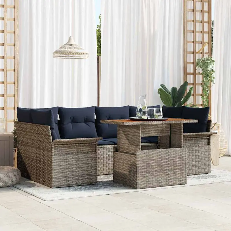Conjunto de sofá de jardín 7 pcs Gris Poliratán