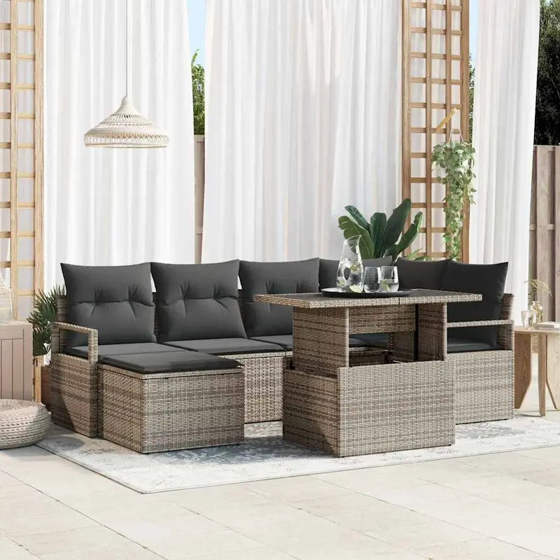Conjunto de sofá de jardín 7 pcs Gris Poliratán