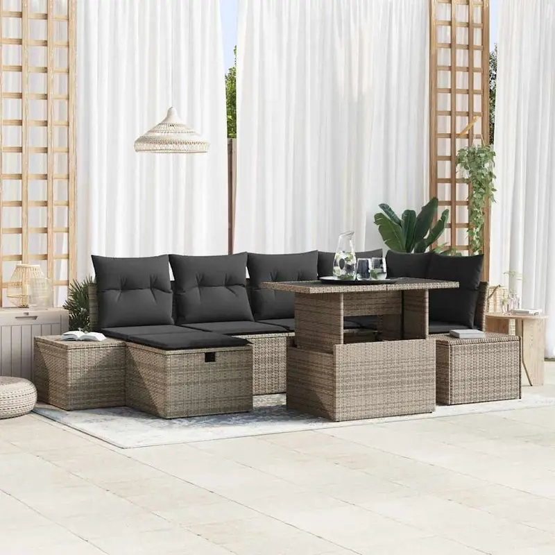 Conjunto de sofá de jardín 7 pcs Gris ratán sintético